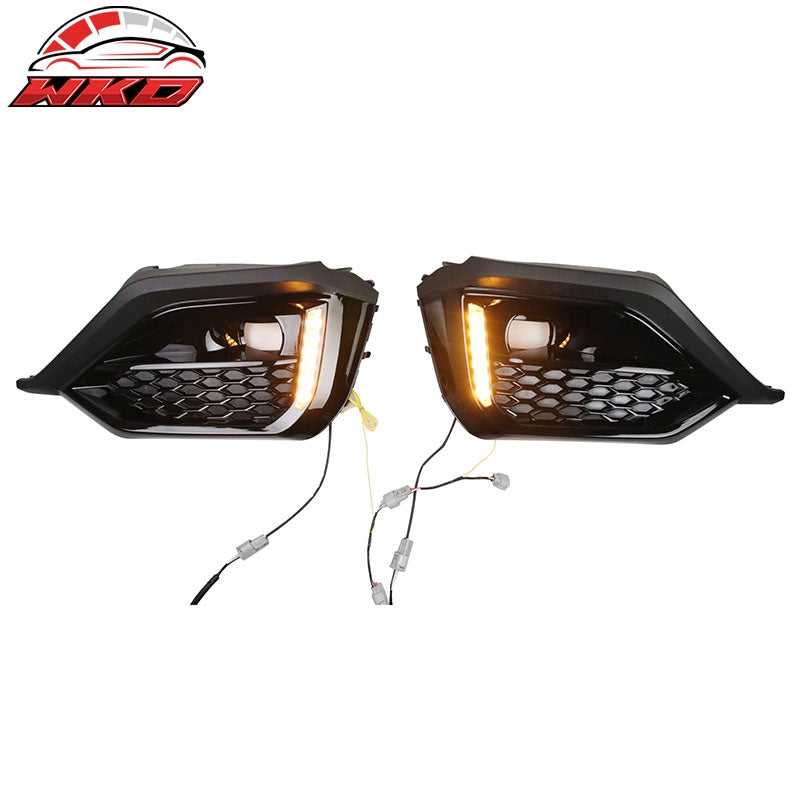 Fits 22-26 Subaru WRX VB OE Style Front Foglight Bezels W/LED Yellow Turn Signal
