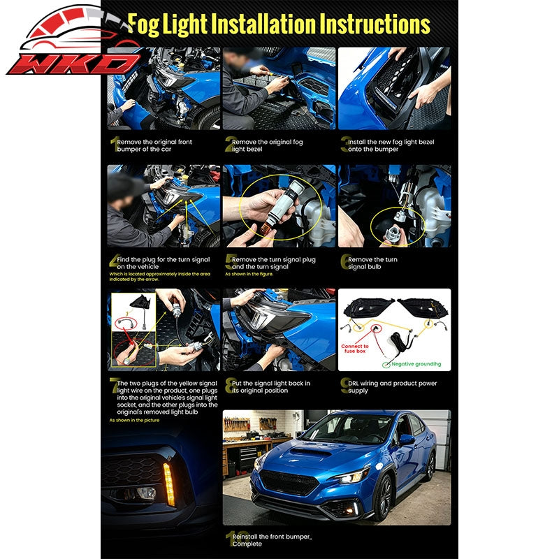 Fits 22-26 Subaru WRX VB OE Style Front Foglight Bezels W/LED Yellow Turn Signal