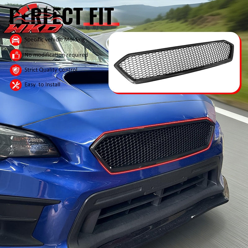 Fits 18-21 Subaru WRX/WRX STI Carbon Fiber Print Honeycomb Front Upper Grille PP