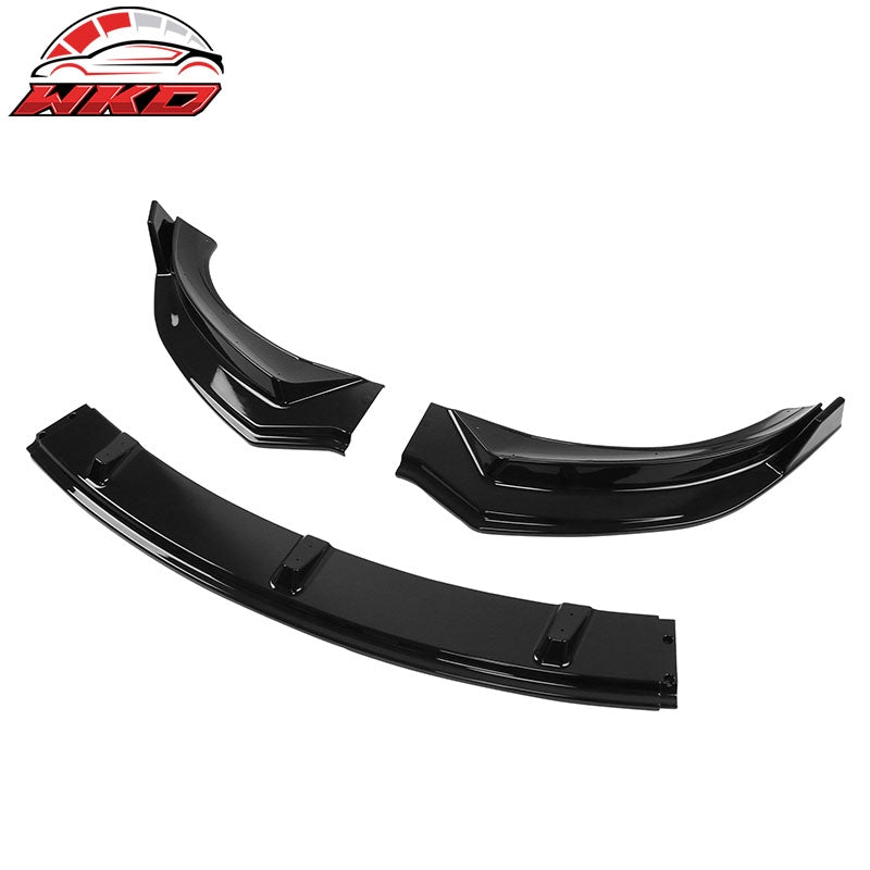 Fits 24-26 Tesla Model 3 3PCS IKON Style Front Bumper Lip Spoiler Gloss Black PP