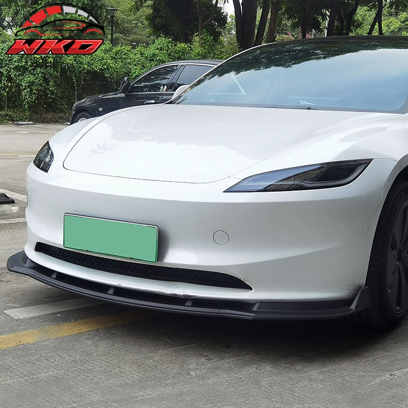 Fits 24-26 Tesla Model 3 3PCS IKON Style Front Bumper Lip Spoiler Matte Black PP