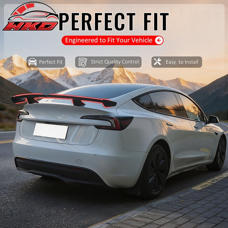 Fits 17-26 Tesla Model 3 54" PRO Style Rear Trunk Spoiler Wing Gloss Black ABS
