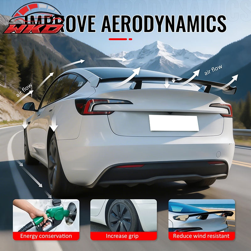 Fits 17-26 Tesla Model 3 54" PRO Style Rear Trunk Spoiler Wing Gloss Black ABS