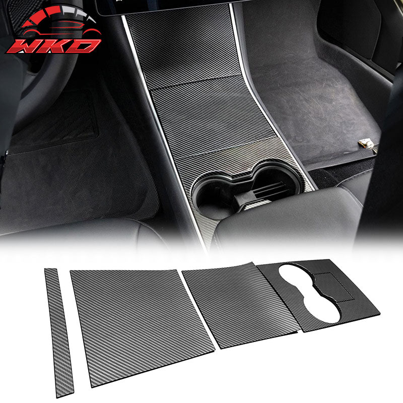 Fits 17-20 Tesla Model 3 Console Storage Box Cover Matte Carbon Fiber Print ABS