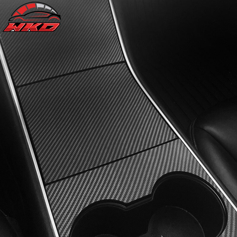 Fits 17-20 Tesla Model 3 Console Storage Box Cover Matte Carbon Fiber Print ABS