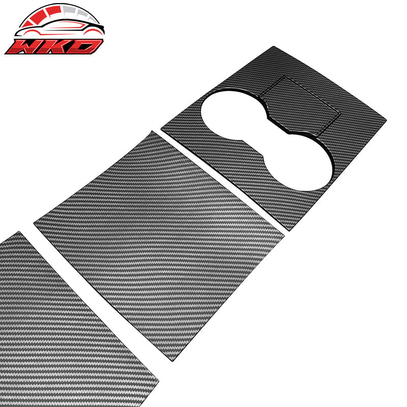Fits 17-20 Tesla Model 3 Console Storage Box Cover Matte Carbon Fiber Print ABS
