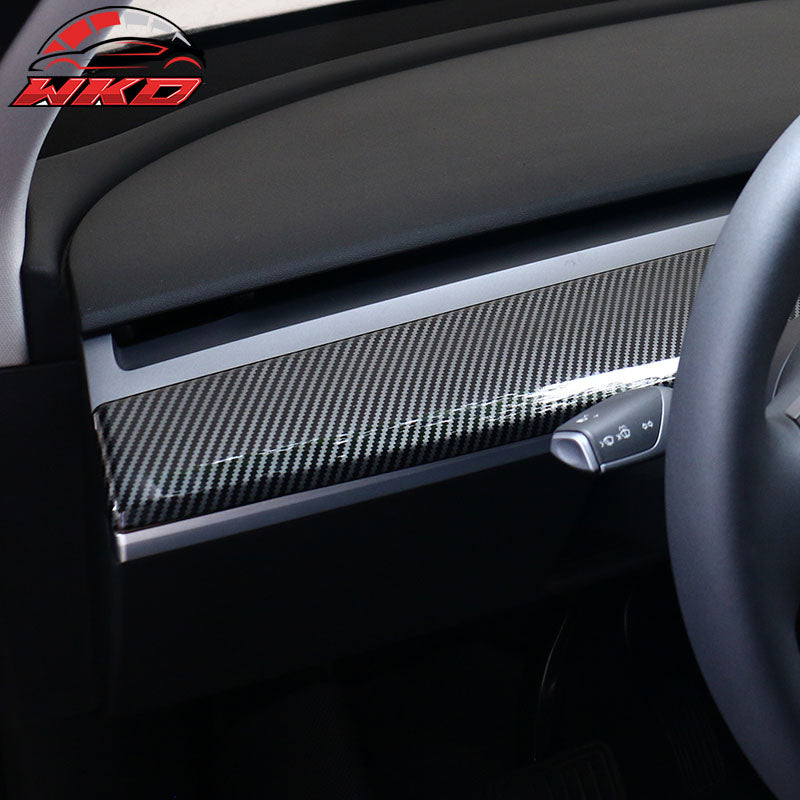 Fits 20-25 Tesla Model Y & 21-23 3 Dashboard Wrap Cover Matte Carbon Fiber Print