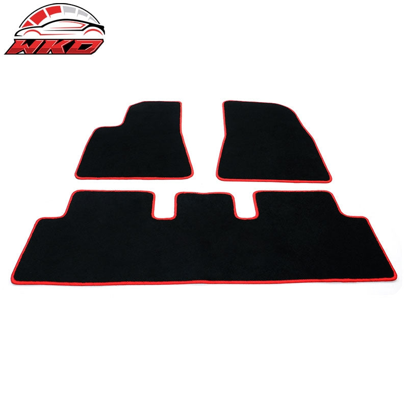 Fits 17-23 Tesla Model 3 Floor Mats Black Nylon Carpets Liner Guard w/ Red Edge