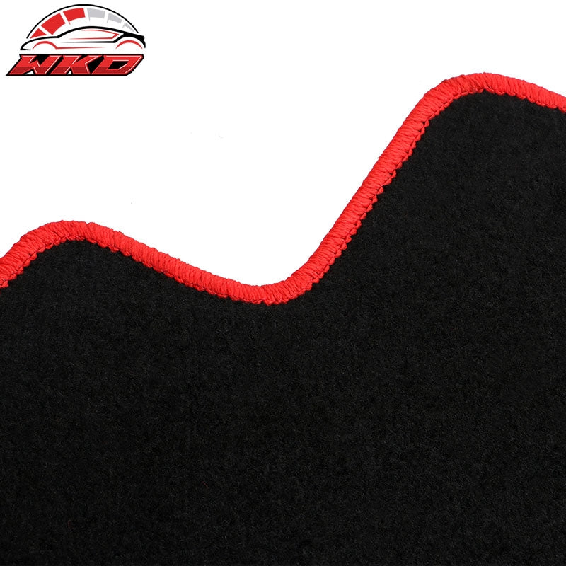 Fits 17-23 Tesla Model 3 Floor Mats Black Nylon Carpets Liner Guard w/ Red Edge