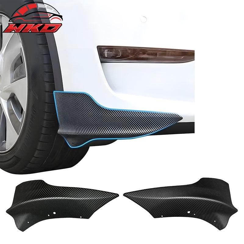 Fits 17-23 Tesla Model 3 Front Bumper Corner Splitters Matte Carbon Fiber Print