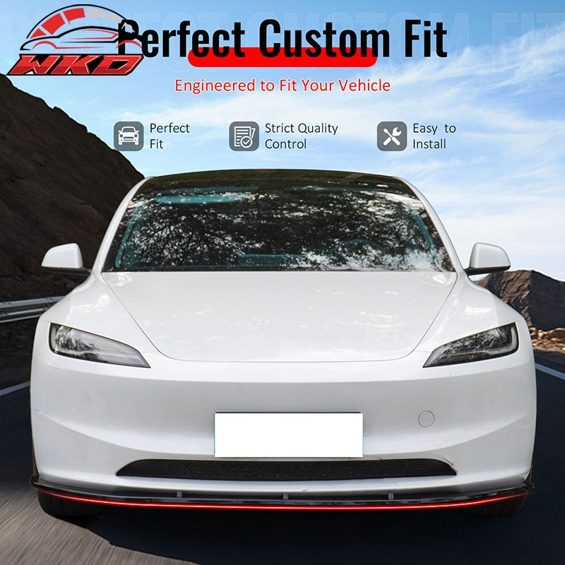 Fits 24-26 Tesla Model 3 Gloss Black PP Front Bumper Lip 3PCS - IKON V4 Style