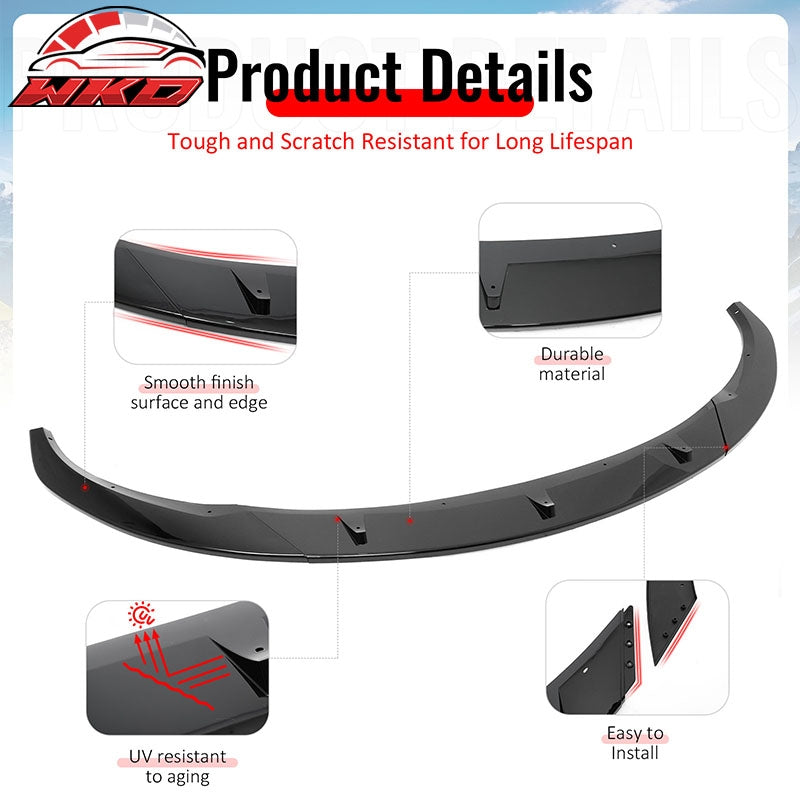 Fits 24-26 Tesla Model 3 Gloss Black PP Front Bumper Lip 3PCS - IKON V4 Style