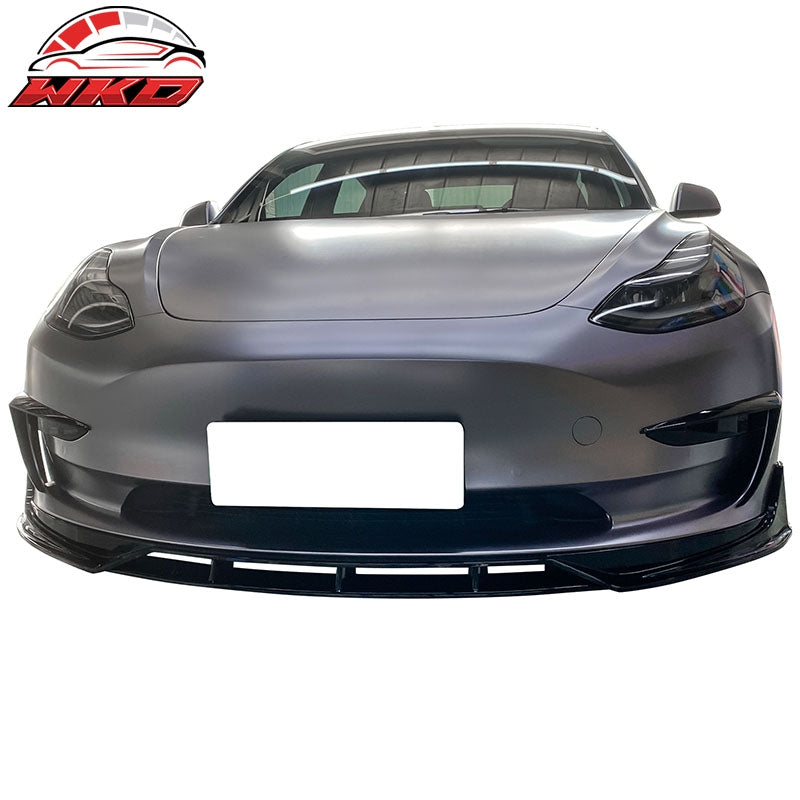 Fits 17-23 Tesla Model 3 IKON Front Bumper Lip Spoiler Splitter 4PC Gloss Black