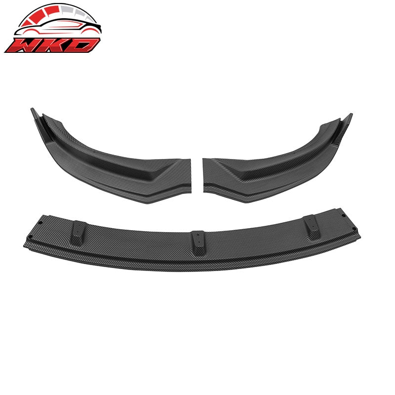 Fits 24-26 Tesla Model 3 3PCS IKON Front Bumper Lip Matte Carbon Fiber Print PP