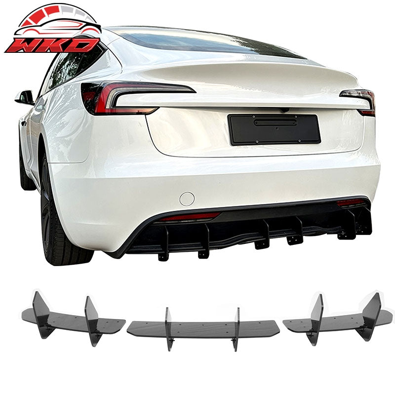 Wholesale 24-26 Tesla Model 3 IKON Rear Bumper Lip Diffuser Shark Fin Gloss Black 3PC