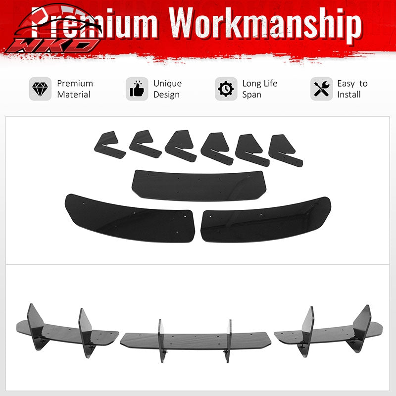 Fits 24-26 Tesla Model 3 IKON Rear Bumper Lip Diffuser Shark Fin Gloss Black 3PC