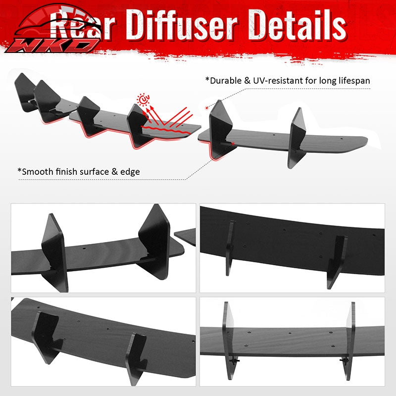 Fits 24-26 Tesla Model 3 IKON Rear Bumper Lip Diffuser Shark Fin Gloss Black 3PC
