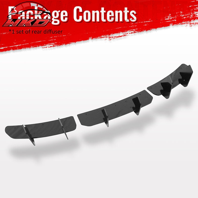 Fits 24-26 Tesla Model 3 IKON Rear Bumper Lip Diffuser Shark Fin Gloss Black 3PC