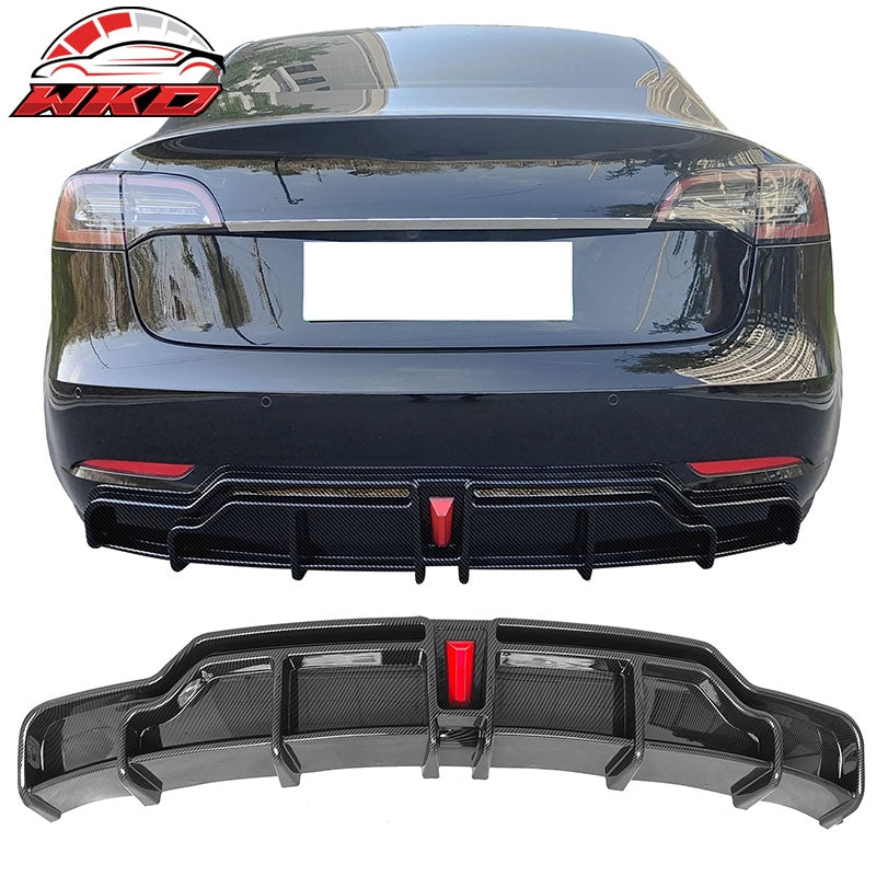 Wholesale 17-23 Tesla Model 3 IKON Style Carbon Fiber Print Rear Lip Diffuser W/ LED