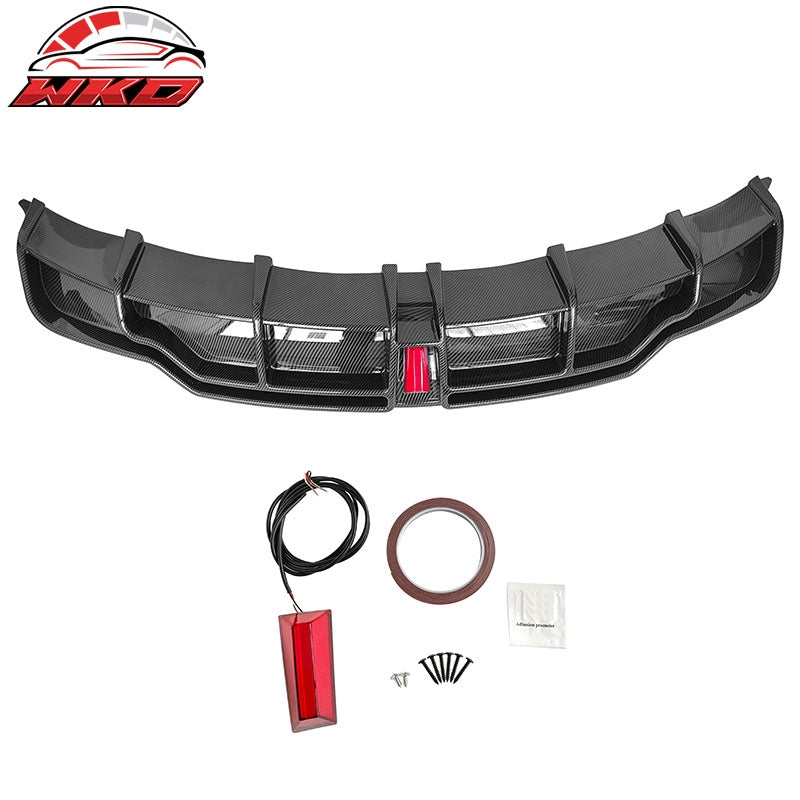 Fits 17-23 Tesla Model 3 IKON Style Carbon Fiber Print Rear Lip Diffuser W/ LED