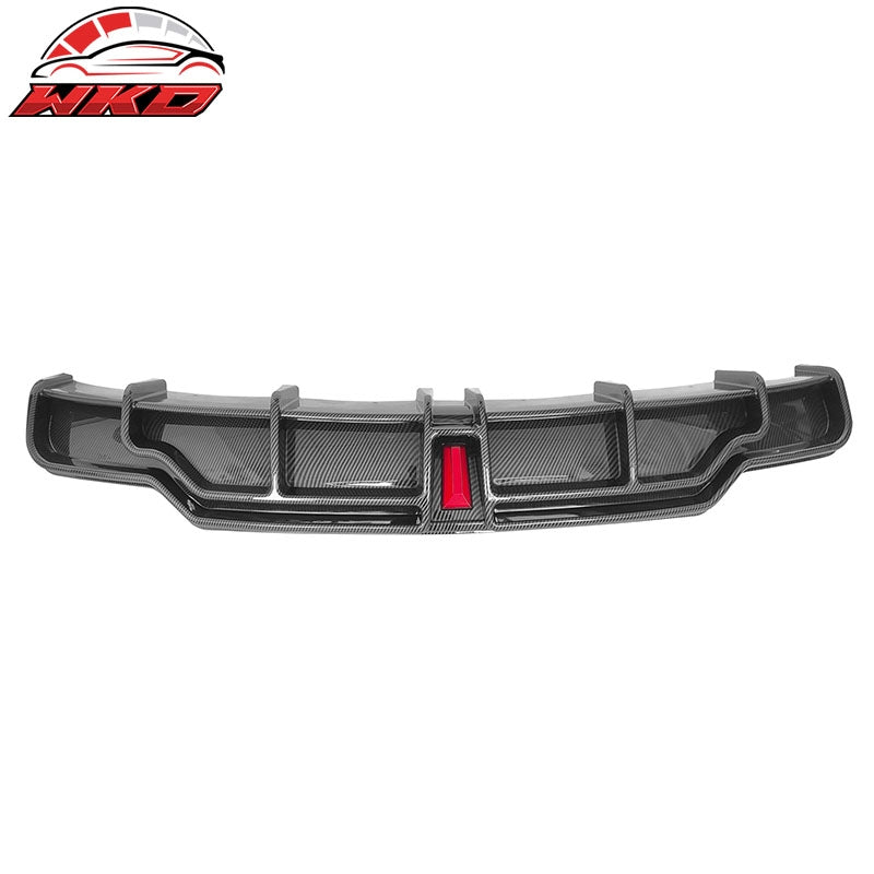 Fits 17-23 Tesla Model 3 IKON Style Carbon Fiber Print Rear Lip Diffuser W/ LED