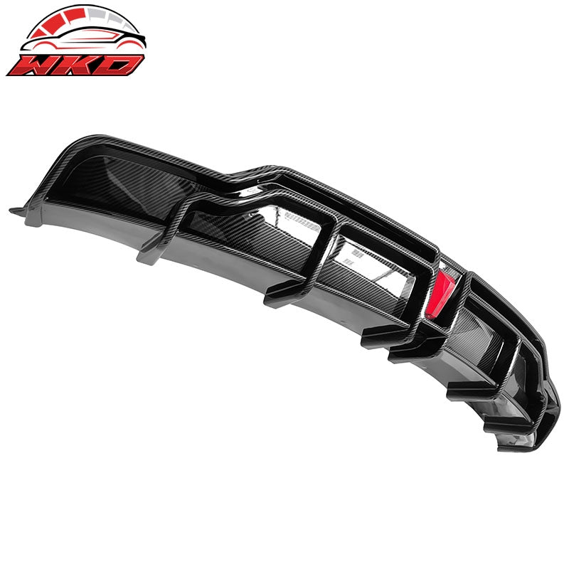 Fits 17-23 Tesla Model 3 IKON Style Carbon Fiber Print Rear Lip Diffuser W/ LED