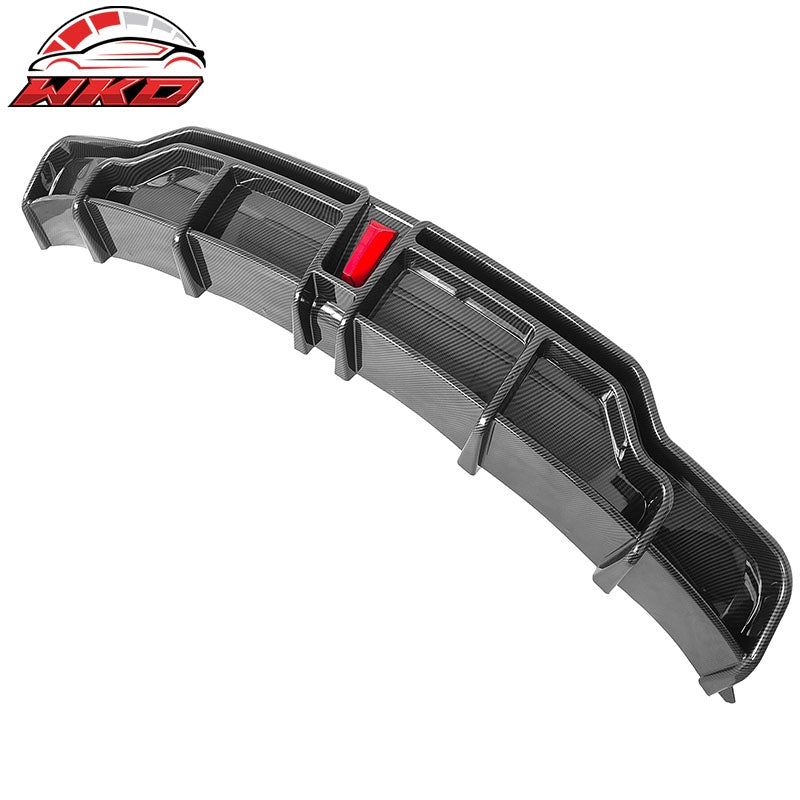 Fits 17-23 Tesla Model 3 IKON Style Carbon Fiber Print Rear Lip Diffuser W/ LED