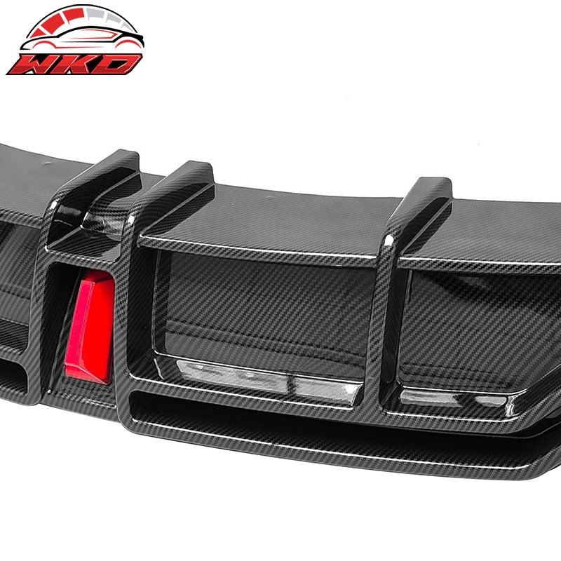 Fits 17-23 Tesla Model 3 IKON Style Carbon Fiber Print Rear Lip Diffuser W/ LED