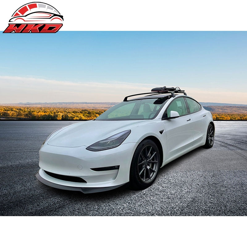 Fits 17-23 Tesla Model 3 IKON Style Unpainted Black PP Front Bumper Lip Spoiler