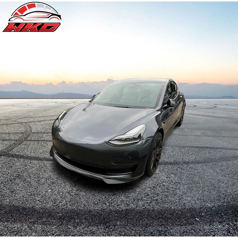 Fits 17-23 Tesla Model 3 IKON Style Unpainted Black PP Front Bumper Lip Spoiler