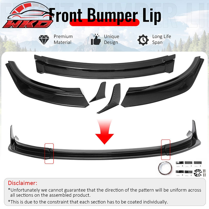 Fits 17-23 Tesla Model 3 IKON V4 Carbon Fiber Print Front Lip w/ V1 Winglets ABS