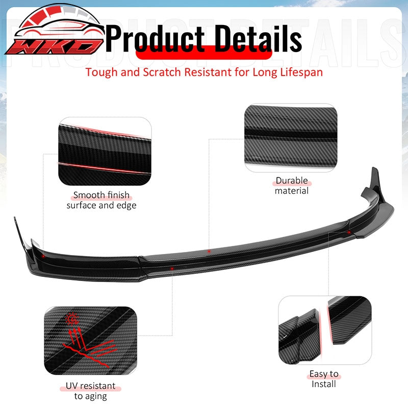 Fits 17-23 Tesla Model 3 IKON V4 Carbon Fiber Print Front Lip w/ V1 Winglets ABS