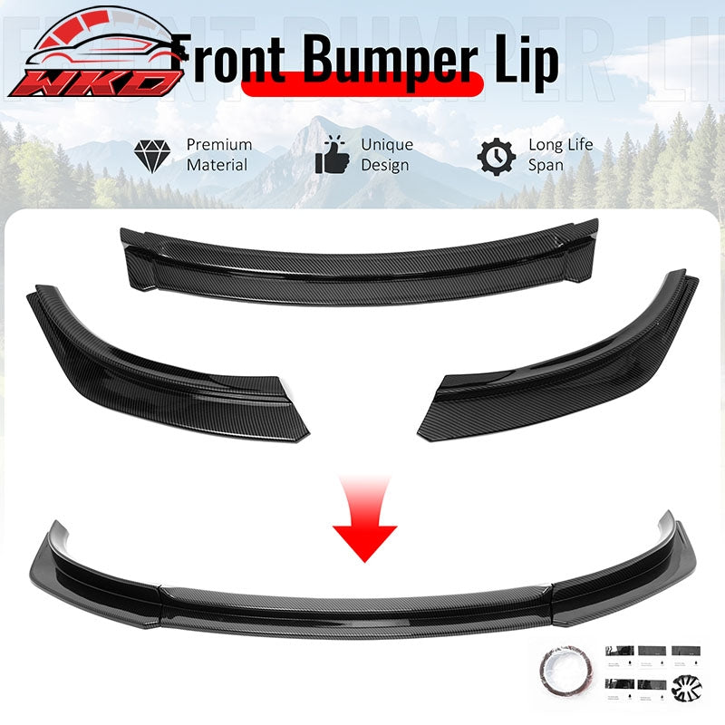 Fits 17-23 Tesla Model 3 IKON V4 Front Bumper Lip 3PC Carbon Fiber Print ABS