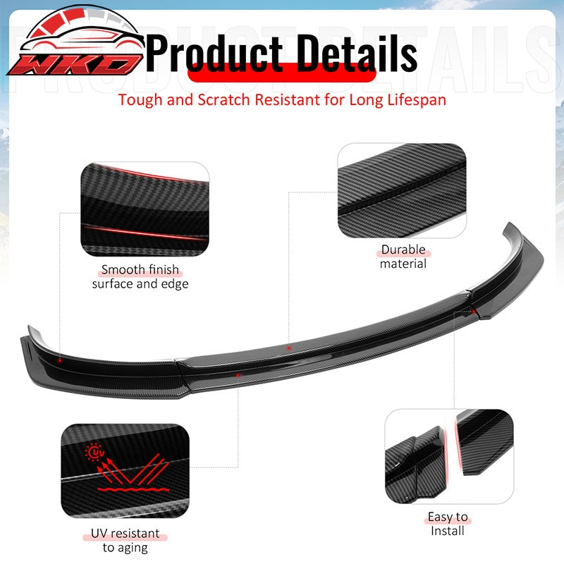 Fits 17-23 Tesla Model 3 IKON V4 Front Bumper Lip 3PC Carbon Fiber Print ABS