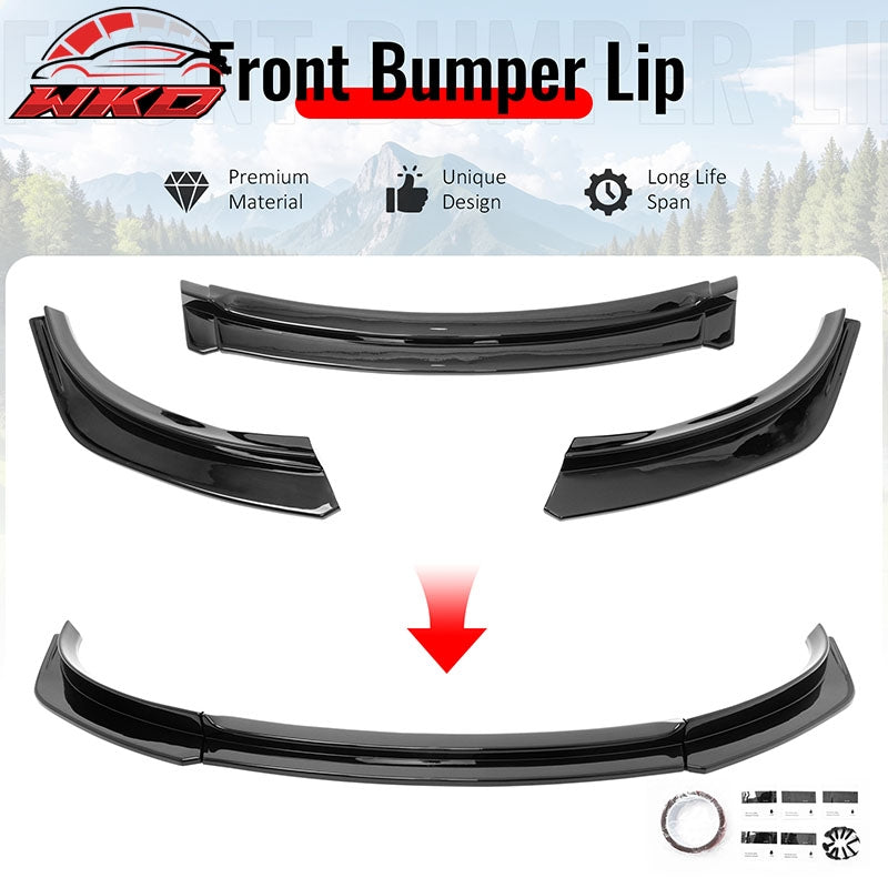 Fits 17-23 Tesla Model 3 IKON V4 Style 3PCS Front Bumper Lip Gloss Black ABS