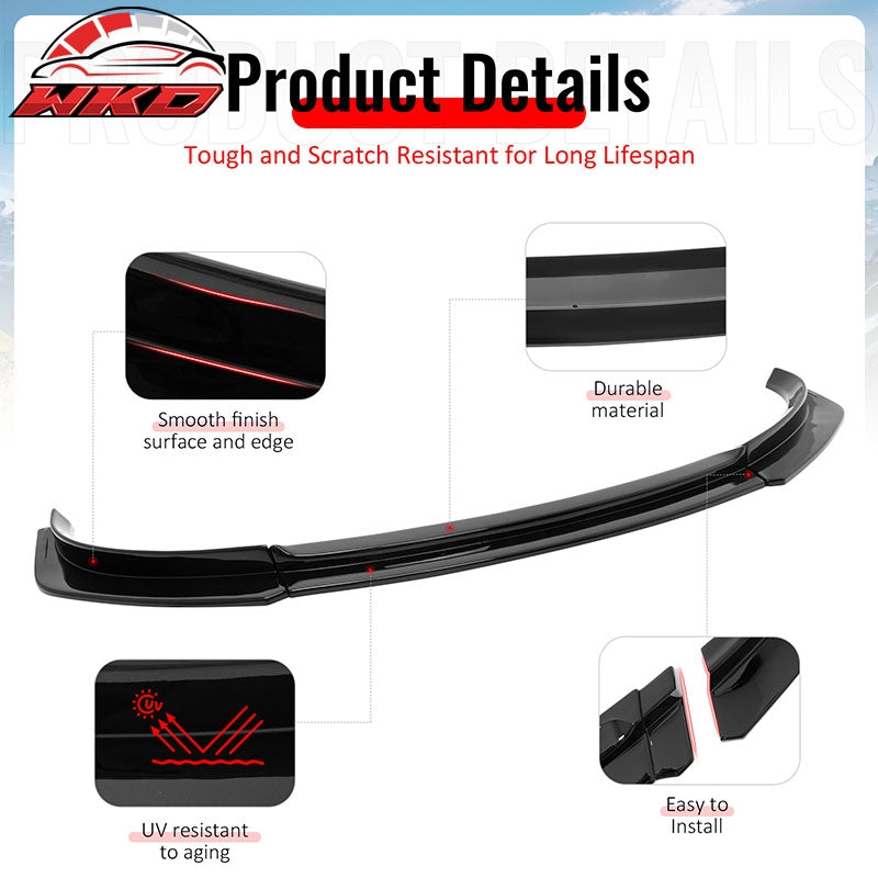Fits 17-23 Tesla Model 3 IKON V4 Style 3PCS Front Bumper Lip Gloss Black ABS