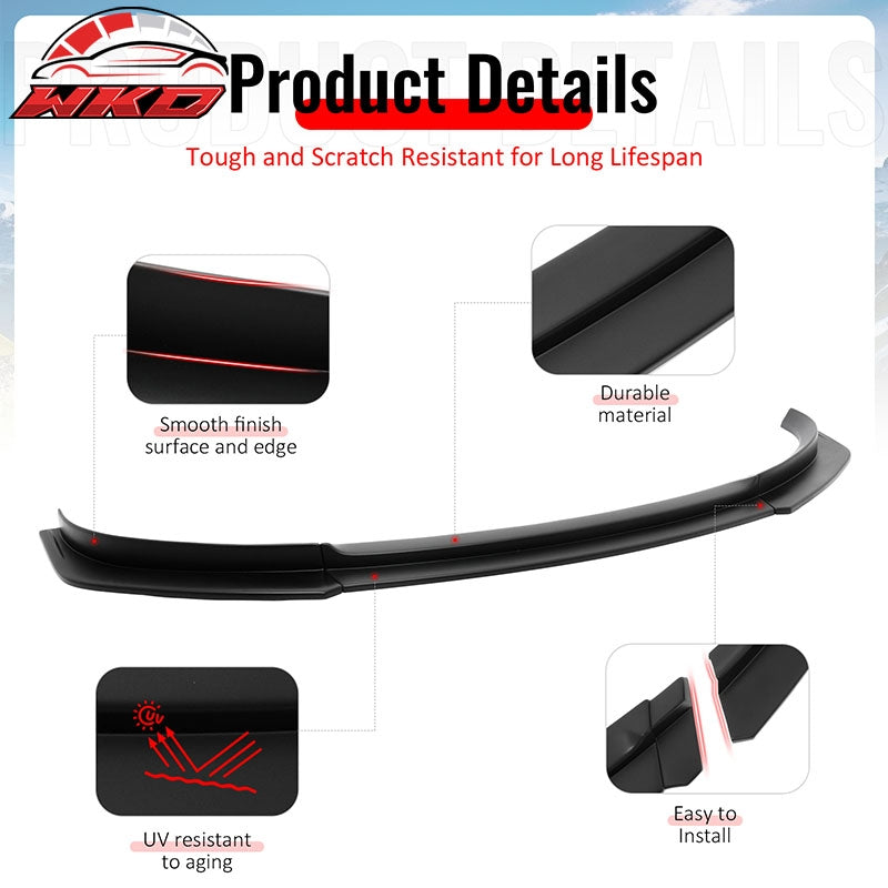 Fits 17-23 Tesla Model 3 IKON V4 Style 3PCS Front Bumper Lip Matte Black ABS