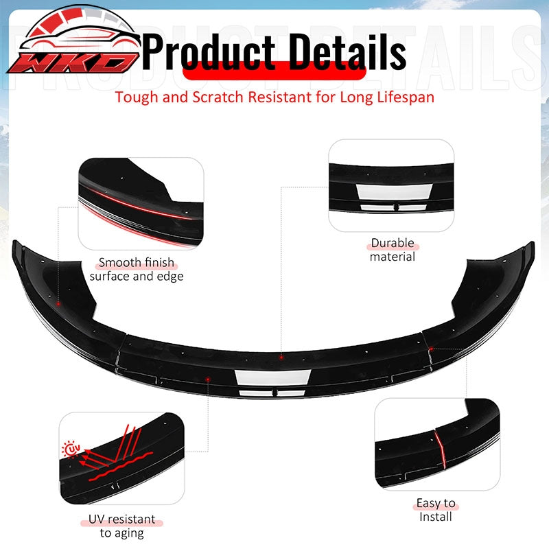 Fits 24-26 Tesla Model 3 IKON V4 Style Front Bumper Lip Spoiler Gloss Black 3PCS
