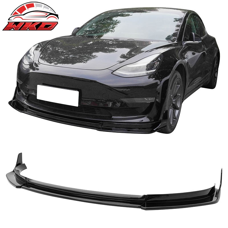 Wholesale 17-23 Tesla Model 3 IKON V4 3PCS Front Lip w/ V1 Winglets Gloss Black ABS