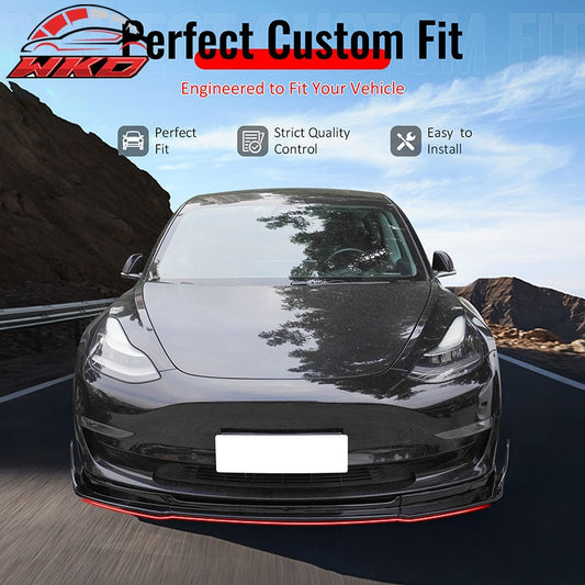 Wholesale 17-23 Tesla Model 3 IKON V4 3PCS Front Lip w/ V1 Winglets Gloss Black ABS - Wikond Auto