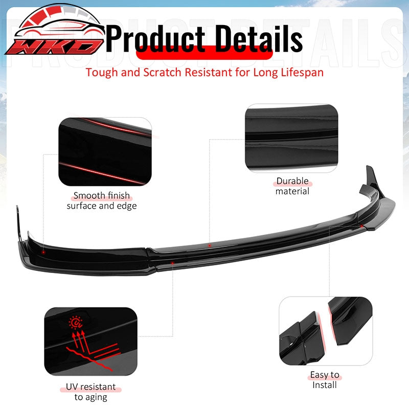 Fits 17-23 Tesla Model 3 IKON V4 3PCS Front Lip w/ V1 Winglets Gloss Black ABS