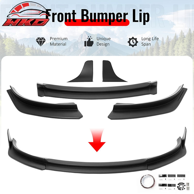 Fits 17-23 Tesla Model 3 IKON V4 3PCS Front Lip w/ V1 Winglets Matte Black ABS