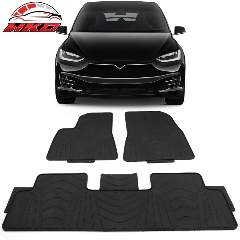 Fits 17-23 Tesla Model 3 Heavy Duty Black Latex Floor Mats Front and Second Row