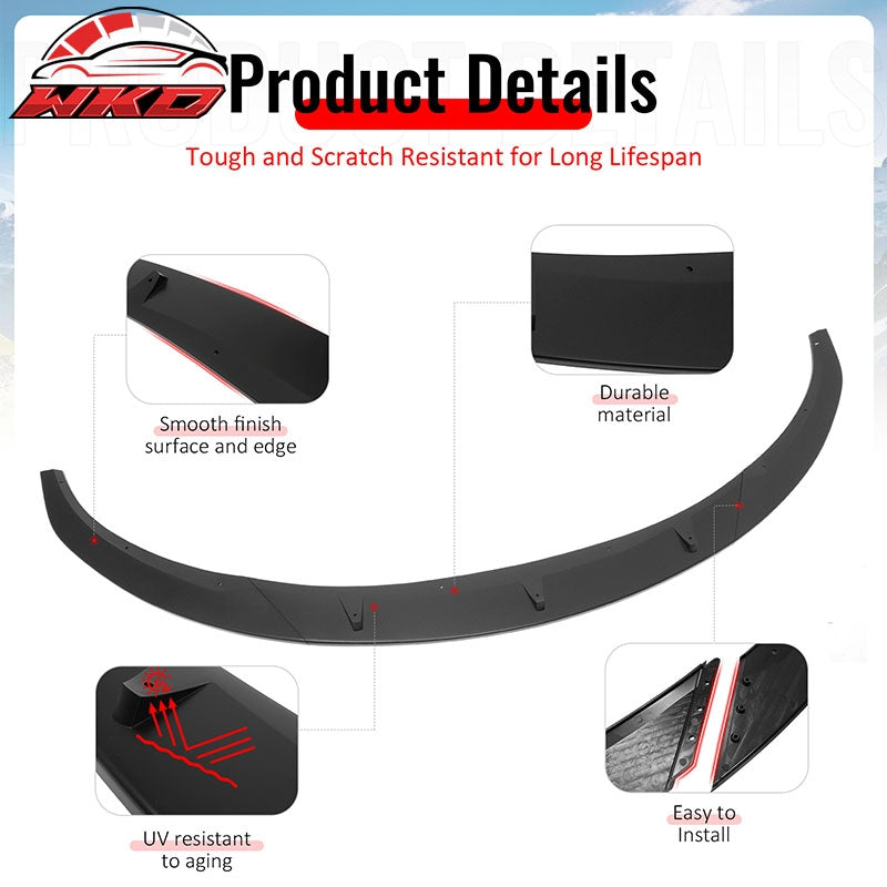 Fits 24-26 Tesla Model 3 Matte Black PP Front Bumper Lip 3PCS - IKON V4 Style