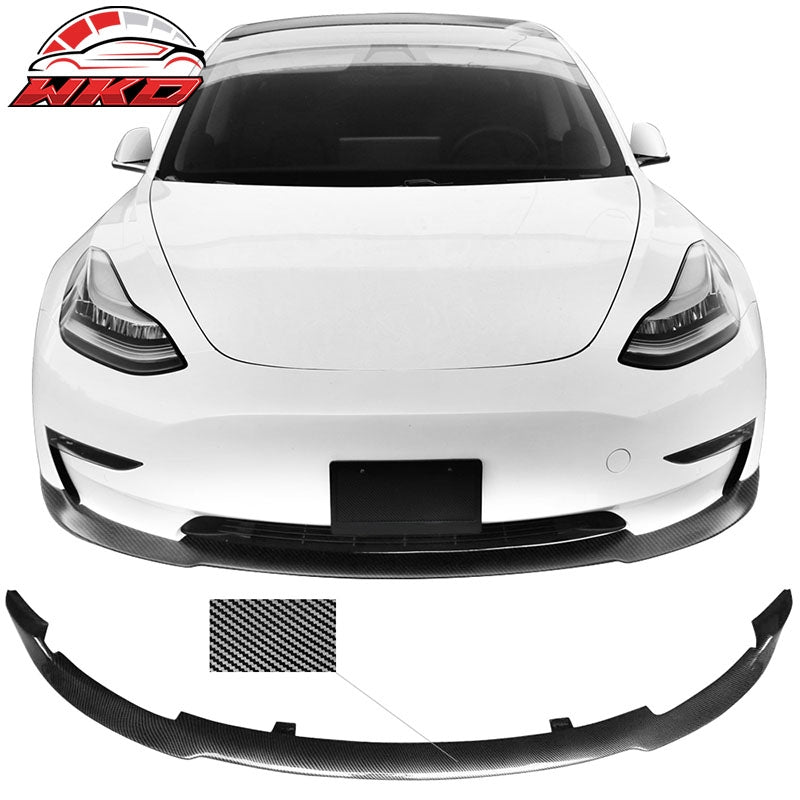 Fit 17-23 Tesla Model 3 RPM Style Front Bumper Lip Spoiler PP Carbon Fiber Print