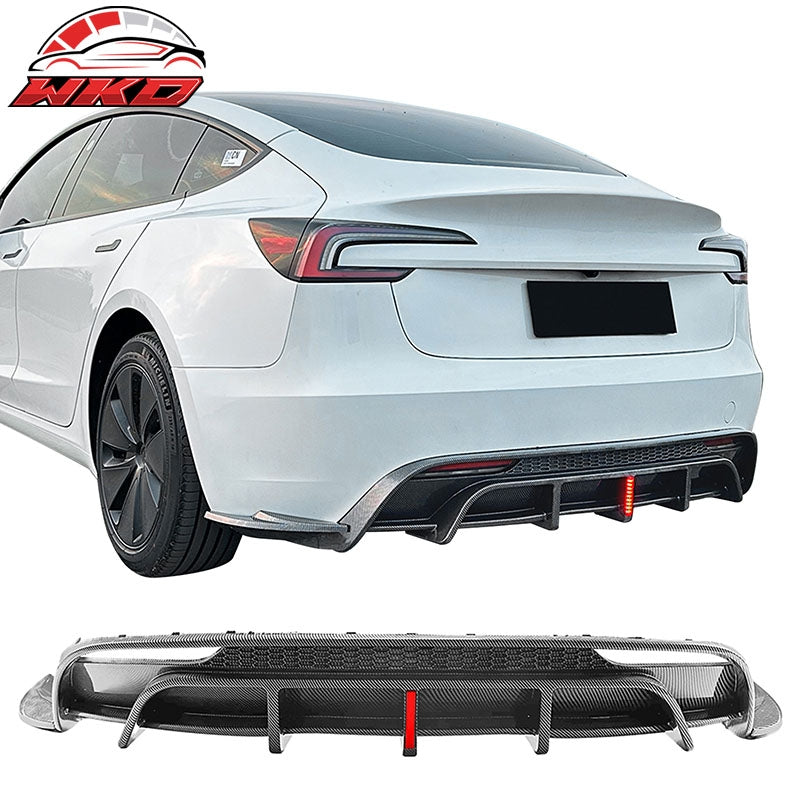 Wholesale 24-26 Tesla Model 3 Rear Bumper Lip Diffuser W/LED PP Carbon Fiber Print