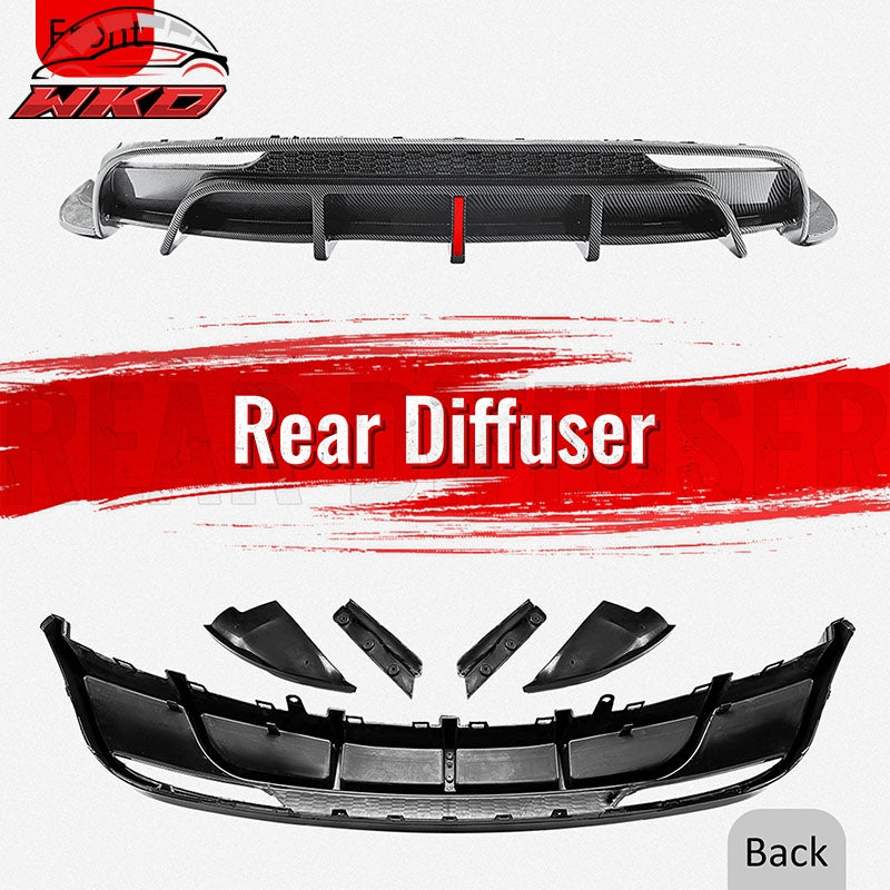 Fits 24-26 Tesla Model 3 Rear Bumper Lip Diffuser W/LED PP Carbon Fiber Print
