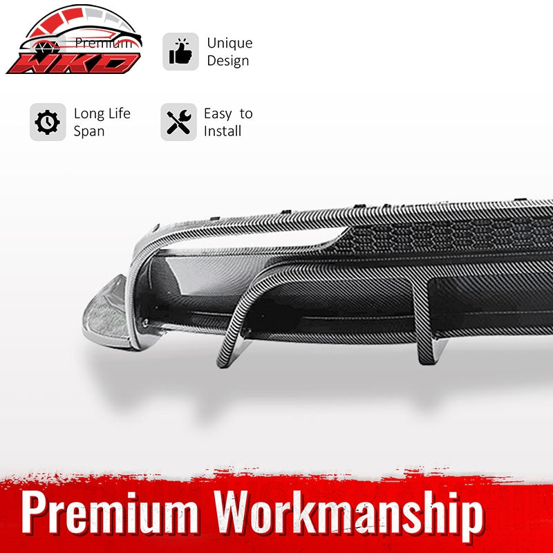 Fits 24-26 Tesla Model 3 Rear Bumper Lip Diffuser W/LED PP Carbon Fiber Print