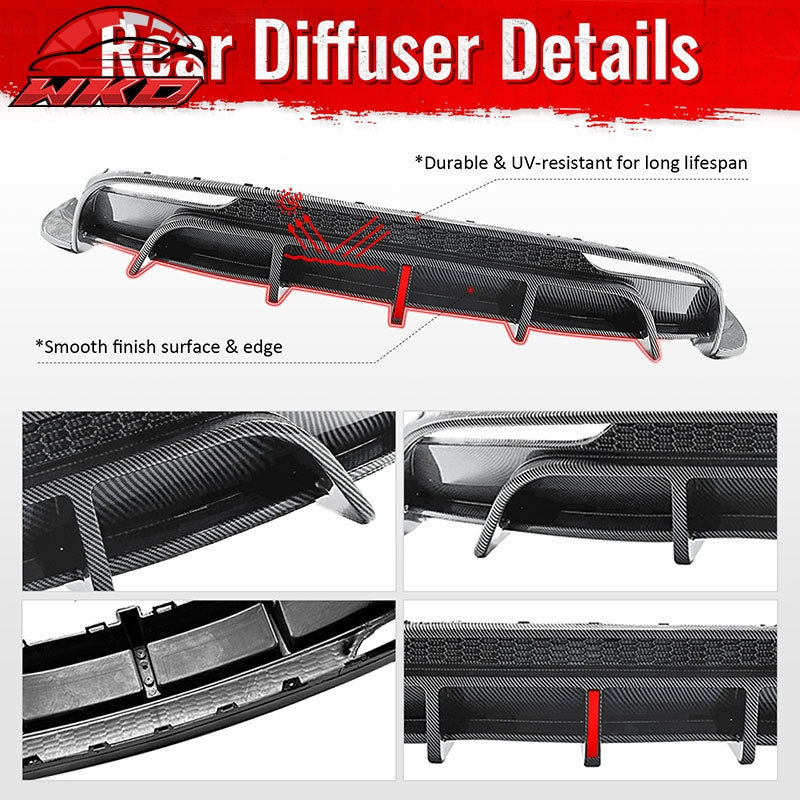 Fits 24-26 Tesla Model 3 Rear Bumper Lip Diffuser W/LED PP Carbon Fiber Print