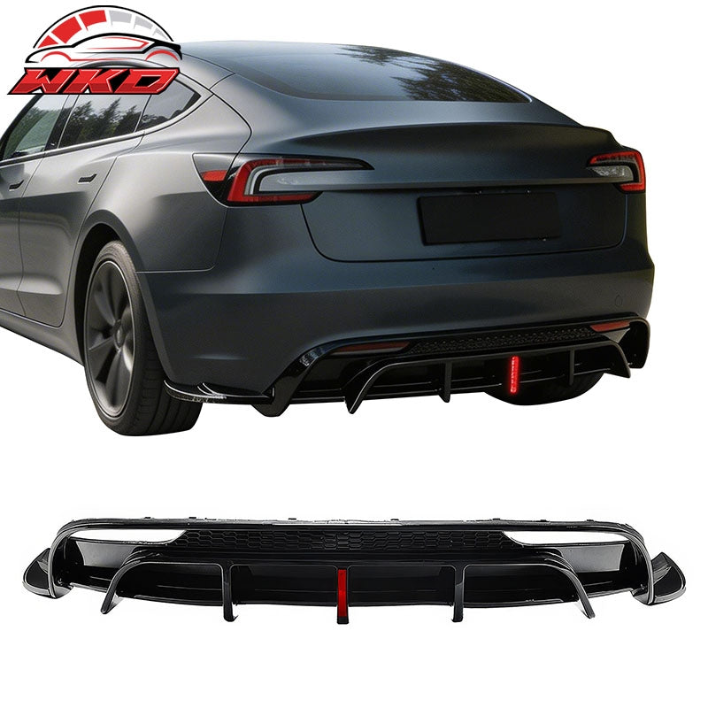 Wholesale 24-26 Tesla Model 3 Rear Bumper Lip Diffuser Valance W/LED PP Gloss Black